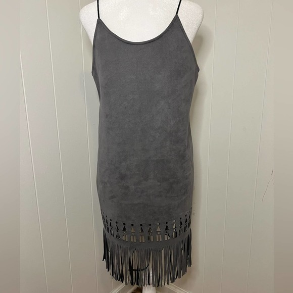 Gray Cache Faux Suede Western Detail Spaghetti Strap Dress - Picture 2 of 4